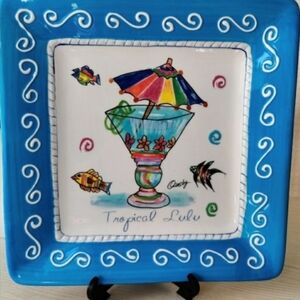Two Ormsby 8"×8" Ceramic Plates, Happy Hour Tropical Collection.